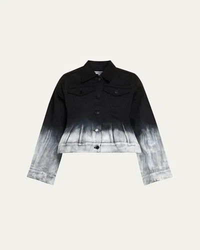Melitta Baumeister Painted Glow Cropped Ombre Denim Jacket In Black