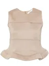 Melitta Baumeister Peplum Hem Sleeveless Top In Brown