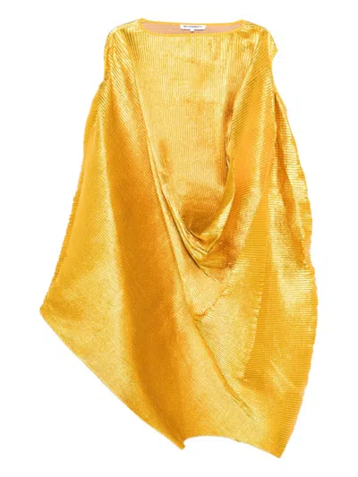 Melitta Baumeister Pleated Metallic Midi Dress In Yellow