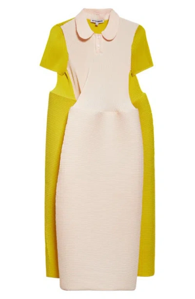 Melitta Baumeister Polo Ripple Dress In Pale Pink With Mustard Lime