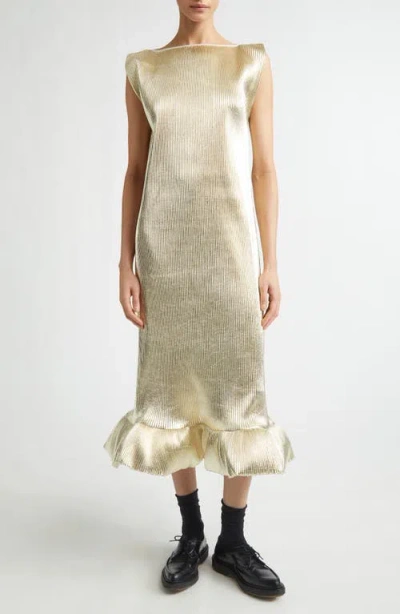 Melitta Baumeister Puffle Metallic Ripple Dress In Gold
