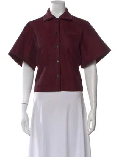 Pre-owned Melitta Baumeister Short Sleeve Button-up Top In Burgundy