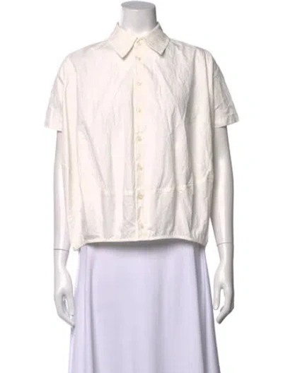 Pre-owned Melitta Baumeister Short Sleeve Button-up Top In White