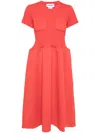 Melitta Baumeister Short-sleeve Flared Midi Dress In Red