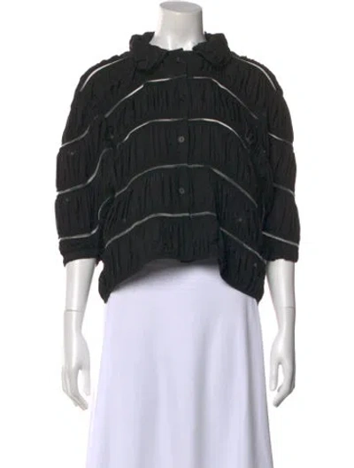 Pre-owned Melitta Baumeister Striped Three-quarter Sleeve Blouse In Black