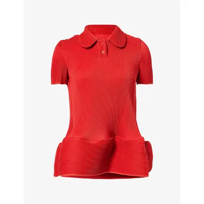 Melitta Baumeister Womens Bubble-hem Ripple-pleat Polo Top Bold Red