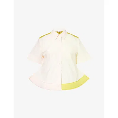 Melitta Baumeister Womens Pointy Hem Contrast-panels Cotton-poplin Shirt Color Triology