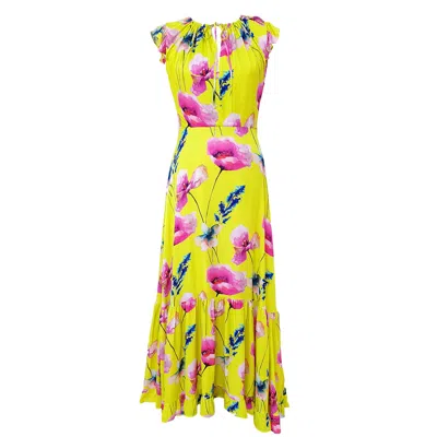 Mellaris Women's Yellow / Orange / Pink Serena Yellow Dress In Floral Print