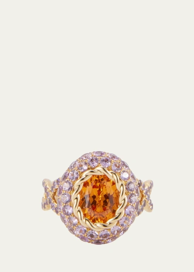 Mellerio 18k Yellow Gold Orange Blossom Ring With Spessarite And Purple Sapphires In Multi