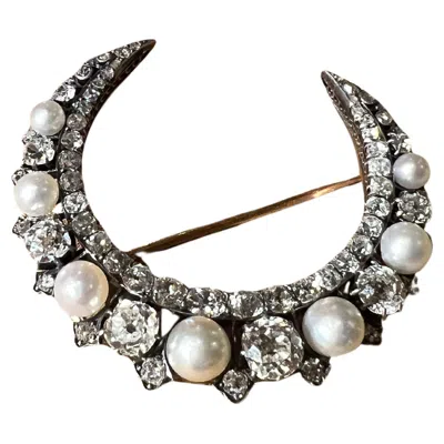 Pre-owned Mellerio Antique  Natural Pearl And Diamond Crescent Brooch In Gold, Circa 1910s In Multi
