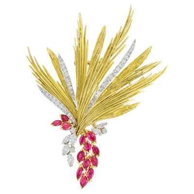 Pre-owned Mellerio Dits Meller Diamond Ruby Yellow Brooch 18k Brooch, 1960s