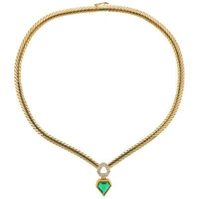 Pre-owned Mellerio Emerald Diamond Gold Pendant Necklace In Green
