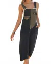 Mello Color Block Denim Overall Dress In Blue In Multi