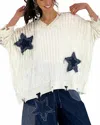 Mello Distressed Star Knit Pullover In White In White
