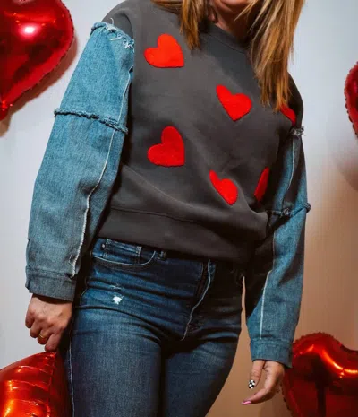 Mello Hearts And Denim Sweater In Vintage Black Multi