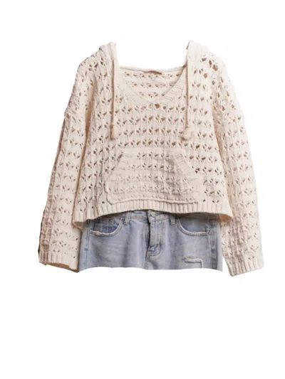 Mello Hooded Crochet Bolero Sweater In Cream In White