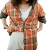 Mello Reversible Corduroy And Plaid Button Down Shacket In Rust/olive In Brown