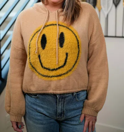 Mello Smiley Face Long Sleeve Hoodie In Yellow
