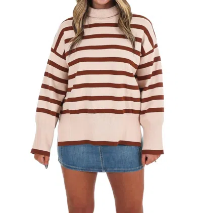Mello Storied Stripe Oversized Turtleneck Sweater In Mocha In Multi