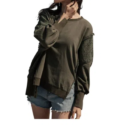 Mello With Lace On Sides & Sleeves Sweatshirt In Army Green