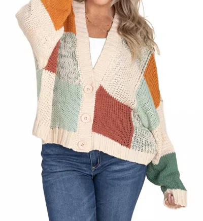 Mello Women's Color Block Crochet V Neck Cardigan In Multi
