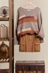 Mello Women's Raw Hem Obstract Print Boat Neck Knit Sweater In Grey In Grey