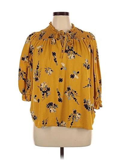 Pre-owned Melloday 3/4 Sleeve Blouse In Gold