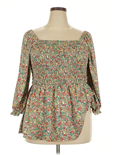 Pre-owned Melloday 3/4 Sleeve Blouse In Green