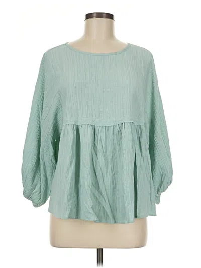 Pre-owned Melloday 3/4 Sleeve Blouse In Green