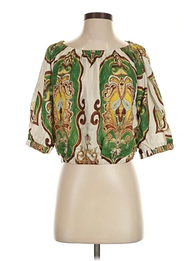 Pre-owned Melloday 3/4 Sleeve Blouse In Green