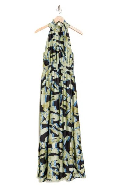 Melloday Abstract Maxi Halter Dress In Black Sage