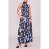 Melloday Abstract Maxi Halter Dress In Blue