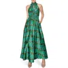 Melloday Abstract Maxi Halter Dress In Brown Green Geo