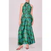 Melloday Abstract Maxi Halter Dress In Green