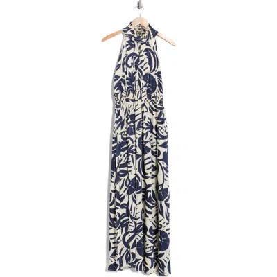 Melloday Abstract Maxi Halter Dress In Blue