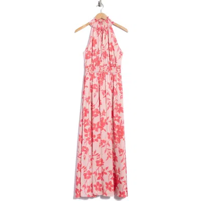 Melloday Abstract Maxi Halter Dress In Pink