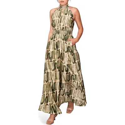 Melloday Abstract Maxi Halter Dress In Multi