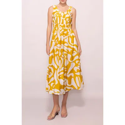 Melloday Abstract Print Midi Dress In Yellow
