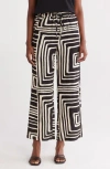 Melloday Abstract Print Wide Leg Pants In Black Ivory