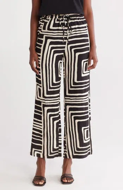 Melloday Abstract Print Wide Leg Pants In Black Ivory
