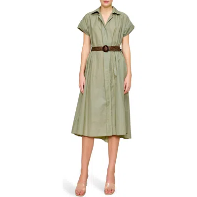 Melloday Belted Midi Shirtdress In Sage