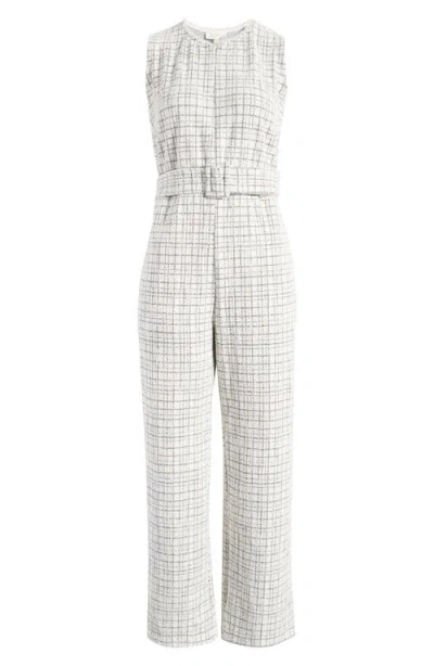 Melloday Belted Sleeveless Jumpsuit In Ivory/black Tweed ModeSens