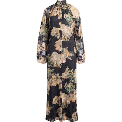 Melloday Botanical Tie-neck Maxi Dress In Multi