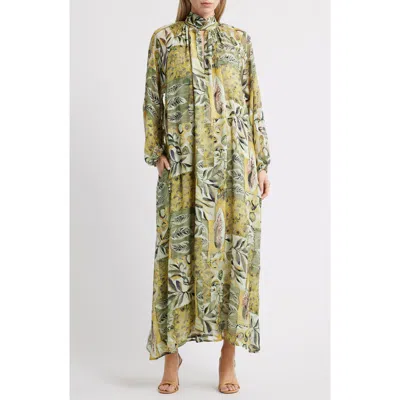 Melloday Botanical Tie-neck Maxi Dress In Green