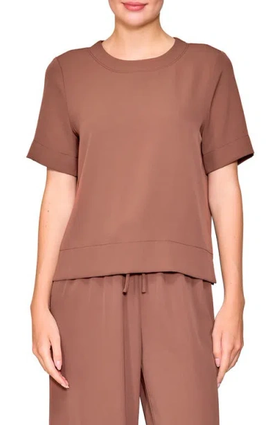 Melloday Boxy Stretch Crepe T-shirt In Brown