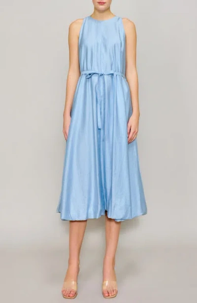 Melloday Bubble Hem Trapeze Midi Dress In Icy Blue