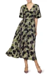 Melloday Bubble Sleeve Fit & Flare Midi Dress In Green