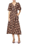 Melloday Bubble Sleeve Fit & Flare Midi Dress In Multi