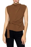 Melloday Buckle Front Extended Sleeve Top In Brown