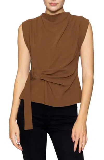 Melloday Buckle Front Extended Sleeve Top In Brown